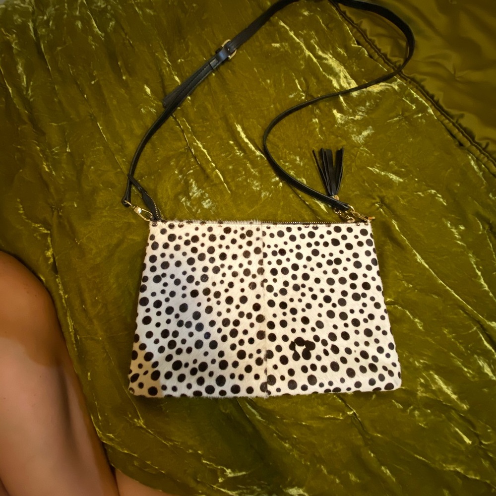 Vegan Fur / Hair Cross Body Bag or Clutch B&W